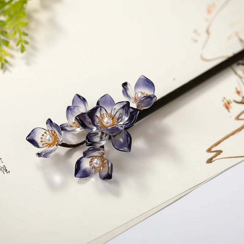 Sandalwood Flower Shape Hairpin Clips Handmade Coiled Wooden Hair Fork Sticks Retro Chinese Hanfu Hair Accessories Jewelry Tiara