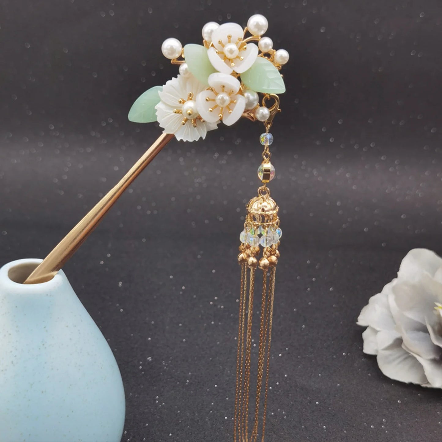 Long Tassel Hairpin Metal Chinese Hanfu Hair Accessories For Women Floral Pearl U-shaped Hair Forks Headpiece Retro Hair Jewelry
