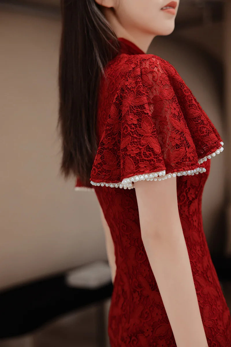 Elegant Enchantment Red Lace Qipao