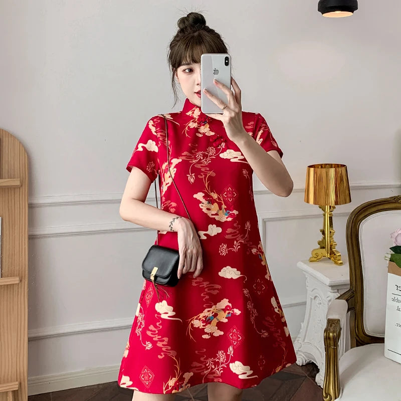 Red Elegance Cheongsam - Summer Chic