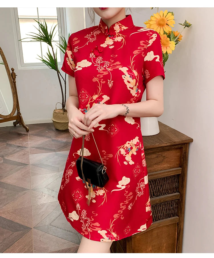 Red Elegance Cheongsam - Summer Chic