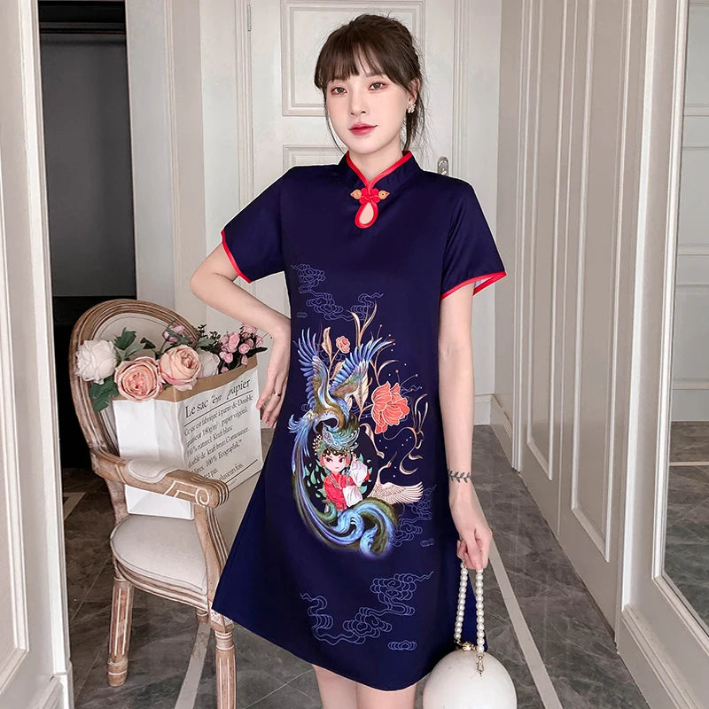 Elegant Navy Embrace Cheongsam