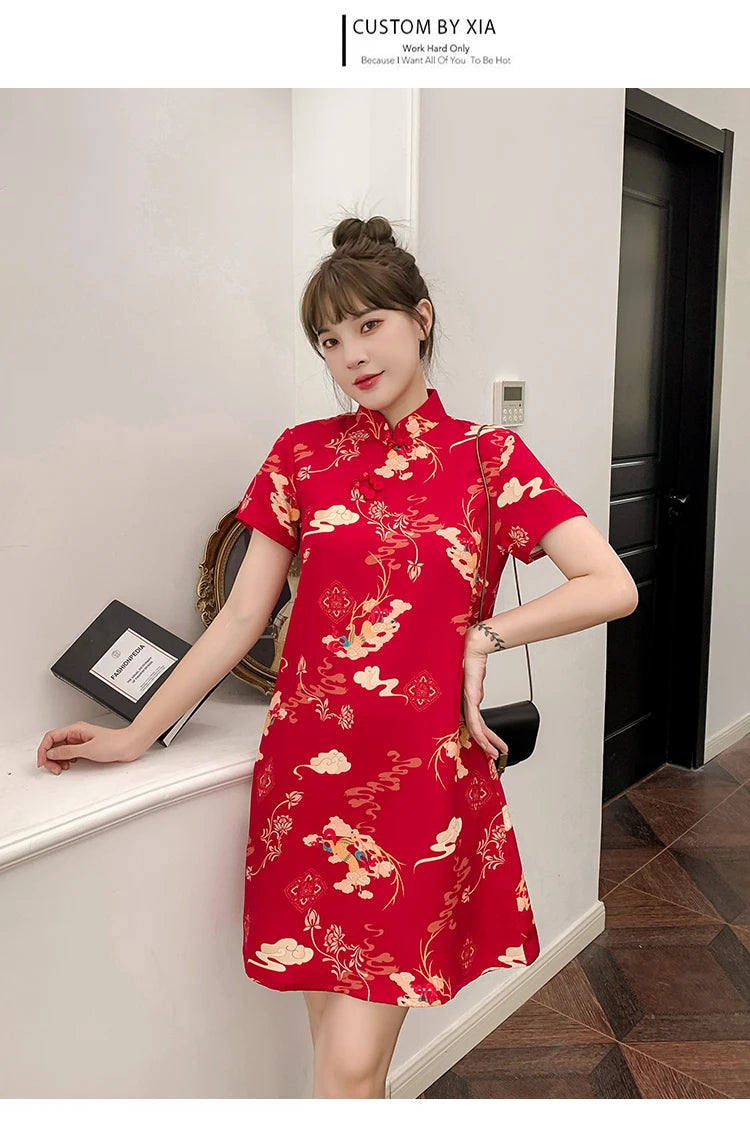 Red Elegance Cheongsam - Summer Chic