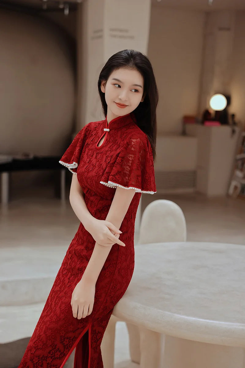 Elegant Enchantment Red Lace Qipao