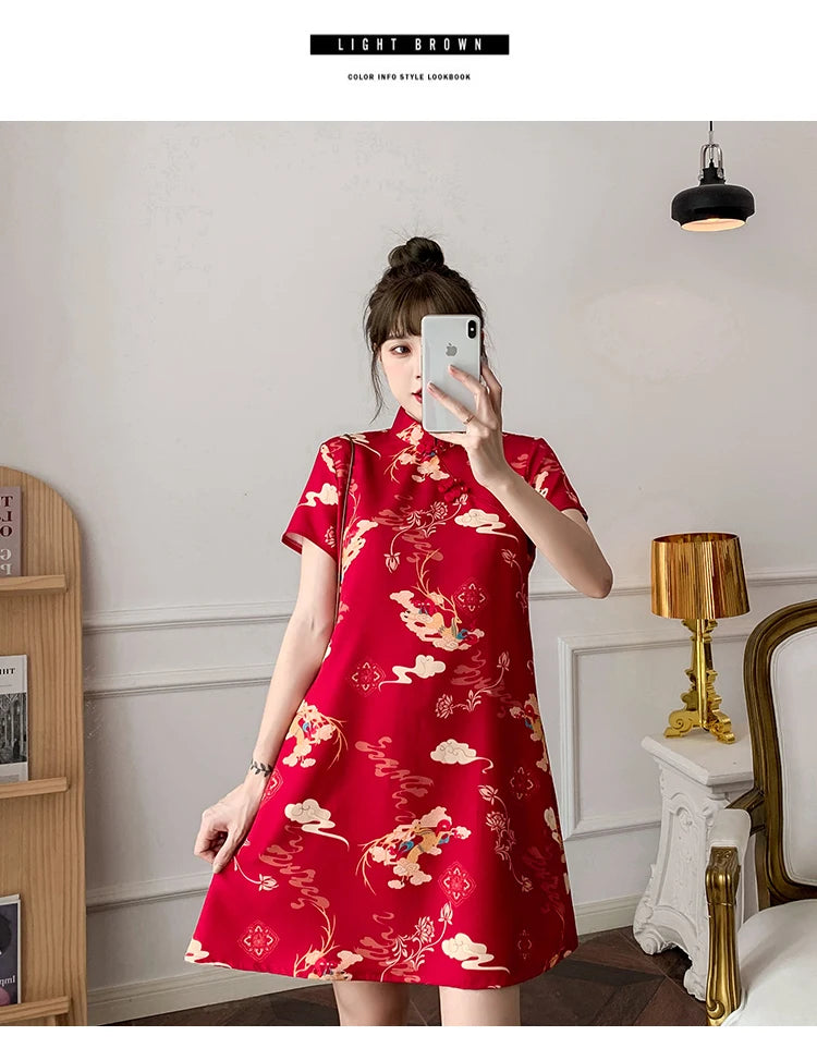 Red Elegance Cheongsam - Summer Chic