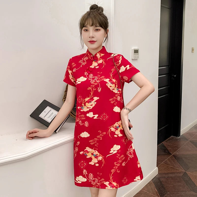 Red Elegance Cheongsam - Summer Chic