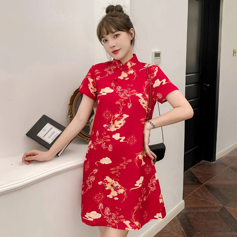 Red Elegance Cheongsam - Summer Chic