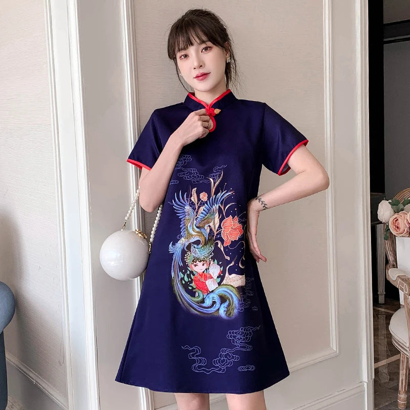 Elegant Navy Embrace Cheongsam
