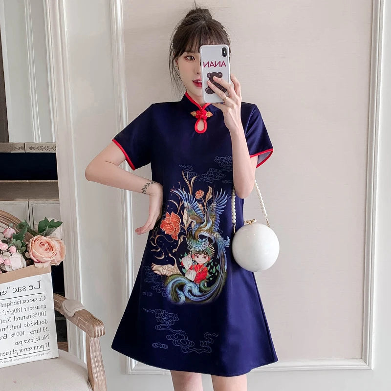 Elegant Navy Embrace Cheongsam