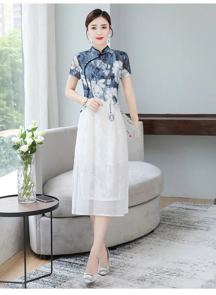 Ink Blossom Elegance Cheongsam