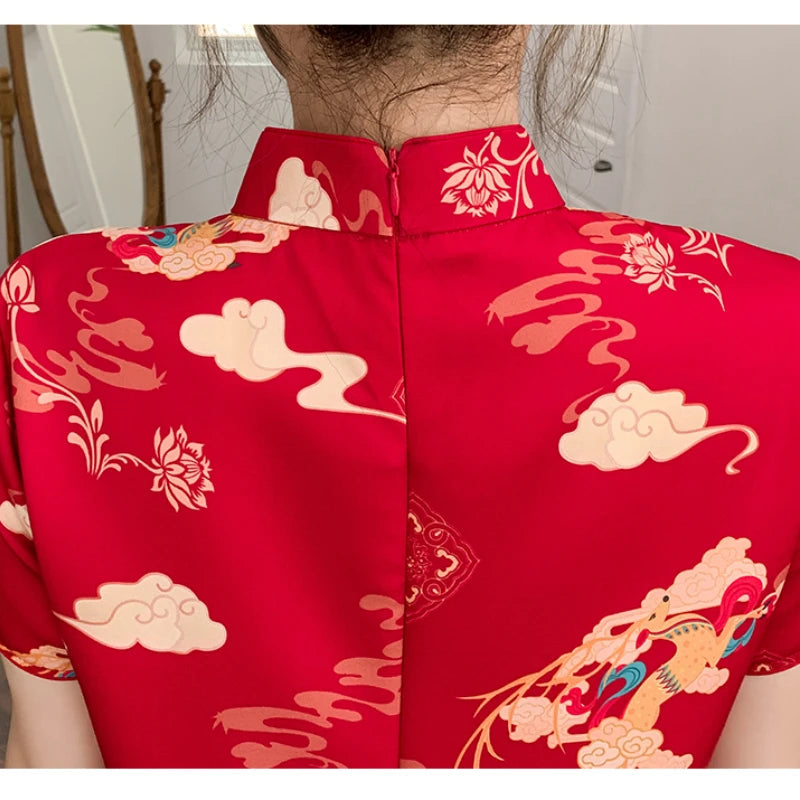 Red Elegance Cheongsam - Summer Chic