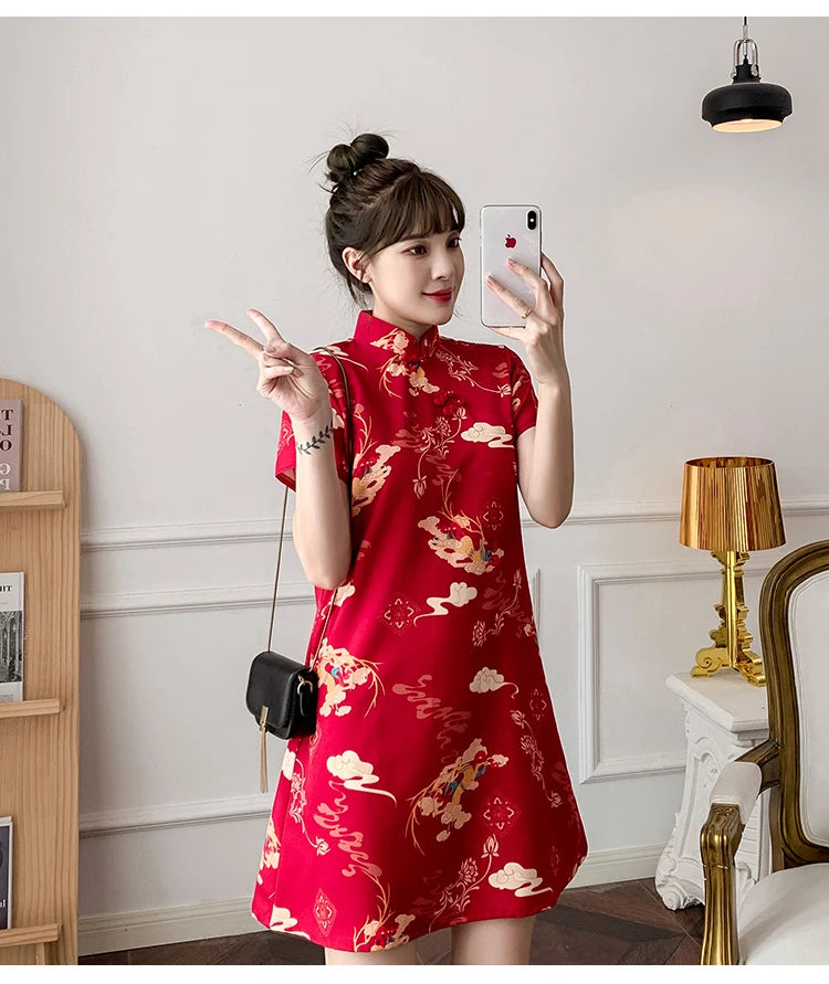 Red Elegance Cheongsam - Summer Chic