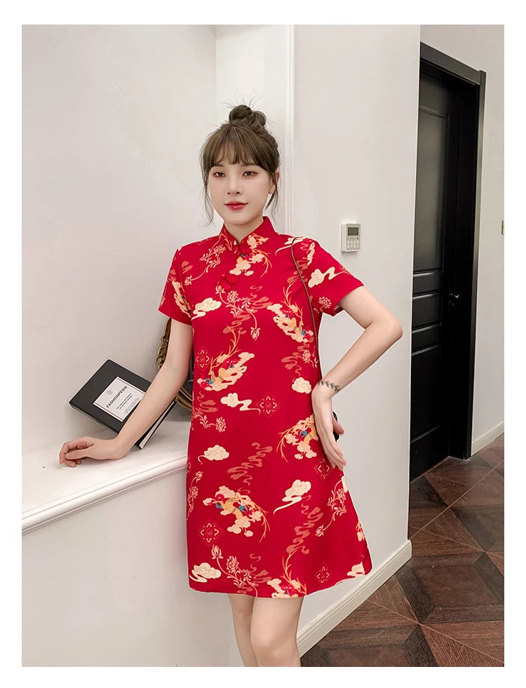 Red Elegance Cheongsam - Summer Chic