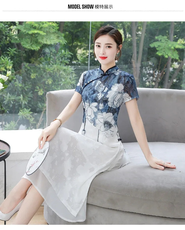 Ink Blossom Elegance Cheongsam