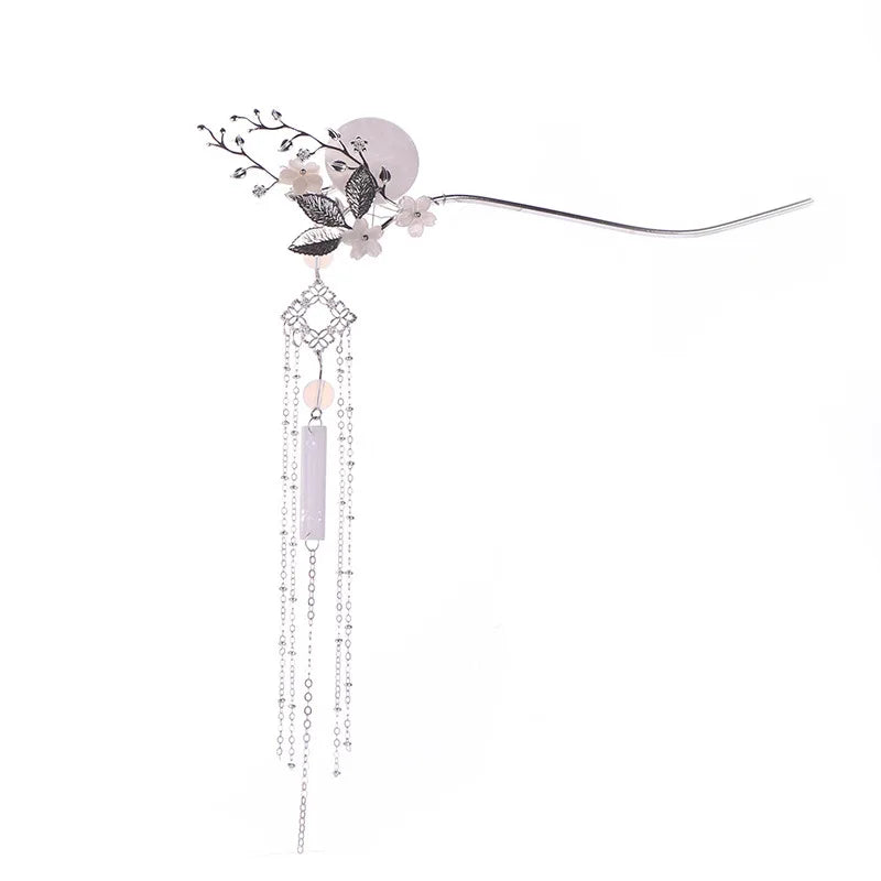 Chinese Classic Hairpin With Fairy Floral Moon Pattern Exquisite Archaistic Long Tassels Photography Dress Accessories For Women