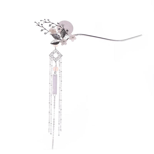 Chinese Classic Hairpin With Fairy Floral Moon Pattern Exquisite Archaistic Long Tassels Photography Dress Accessories For Women