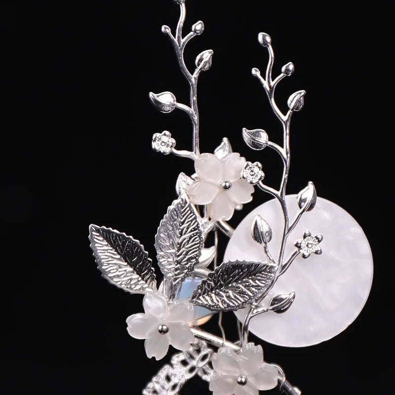 Chinese Classic Hairpin With Fairy Floral Moon Pattern Exquisite Archaistic Long Tassels Photography Dress Accessories For Women