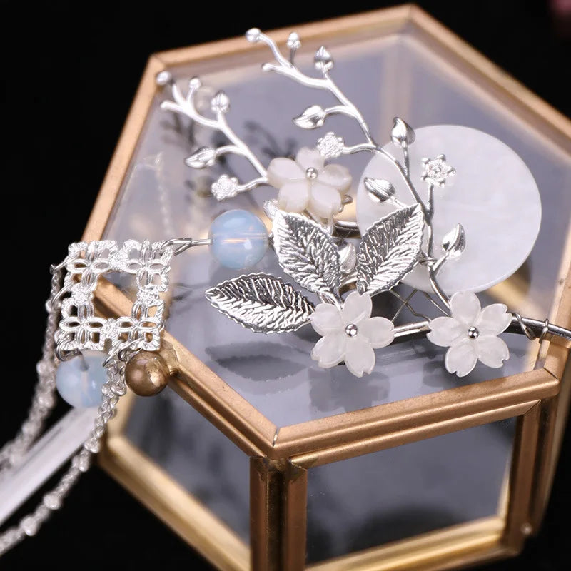 Chinese Classic Hairpin With Fairy Floral Moon Pattern Exquisite Archaistic Long Tassels Photography Dress Accessories For Women