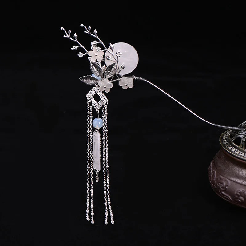 Chinese Classic Hairpin With Fairy Floral Moon Pattern Exquisite Archaistic Long Tassels Photography Dress Accessories For Women