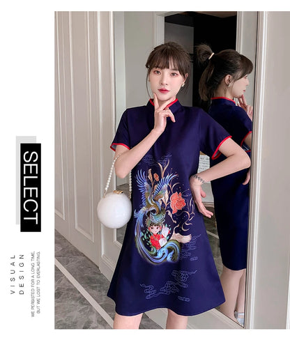 Elegant Navy Embrace Cheongsam