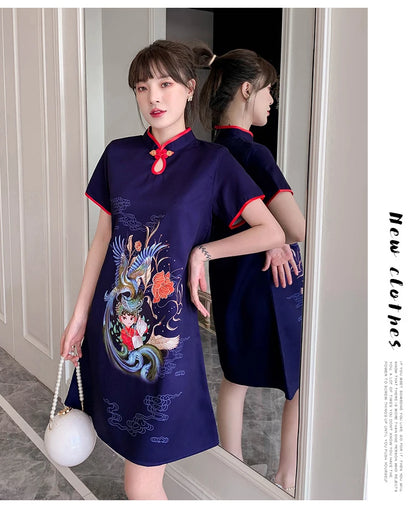 Elegant Navy Embrace Cheongsam
