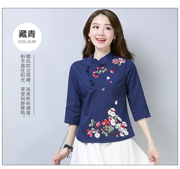 Blue Blossom Elegance Qipao Top