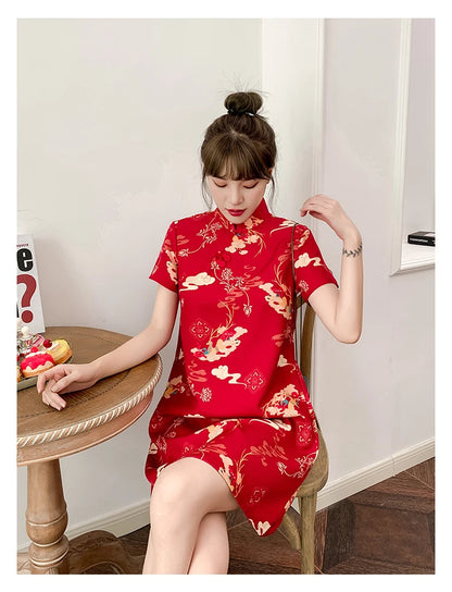 Red Elegance Cheongsam - Summer Chic