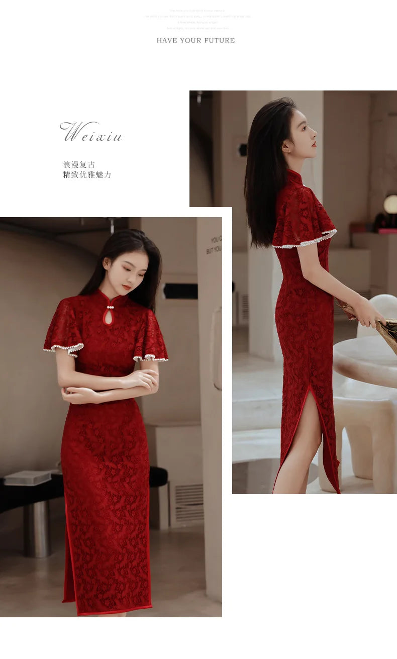Elegant Enchantment Red Lace Qipao