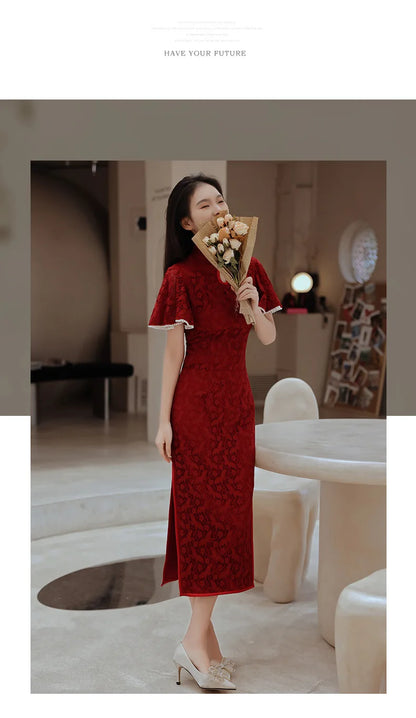 Elegant Enchantment Red Lace Qipao