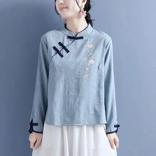Chic Elegance Linen Embroidered Top