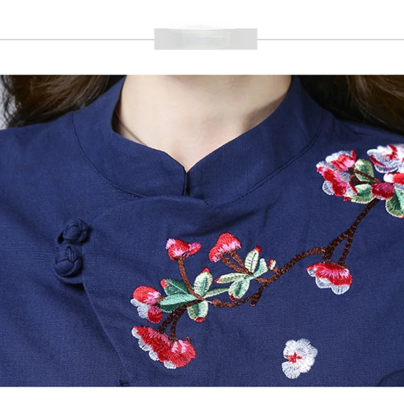 Blue Blossom Elegance Qipao Top