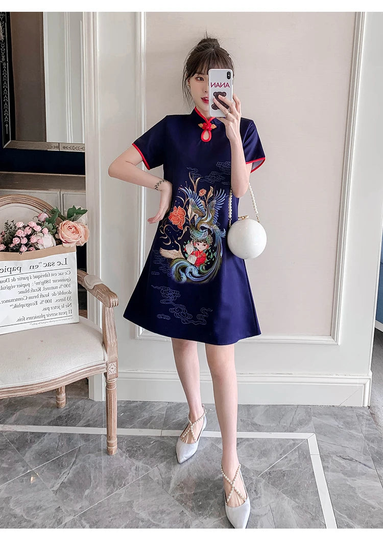 Elegant Navy Embrace Cheongsam