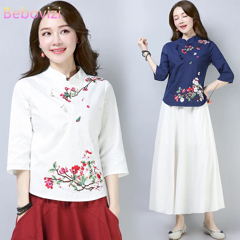 Blue Blossom Elegance Qipao Top