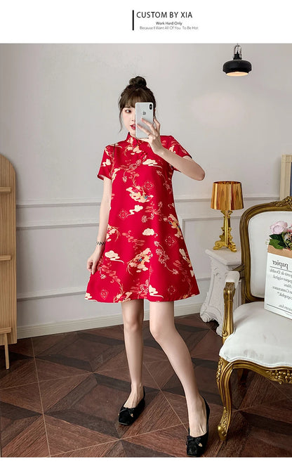 Red Elegance Cheongsam - Summer Chic
