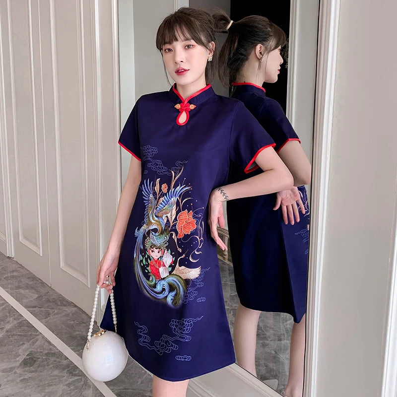 Elegant Navy Embrace Cheongsam