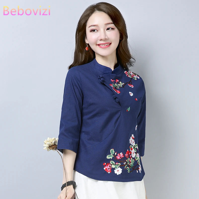 Blue Blossom Elegance Qipao Top