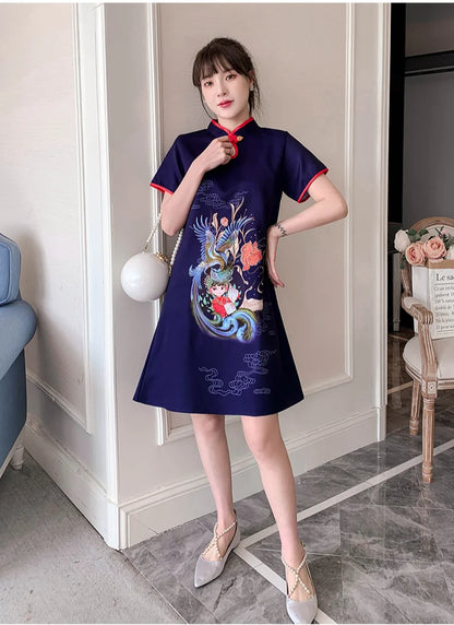 Elegant Navy Embrace Cheongsam