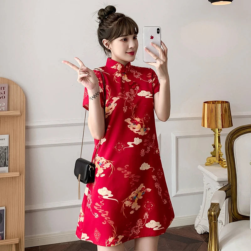 Red Elegance Cheongsam - Summer Chic