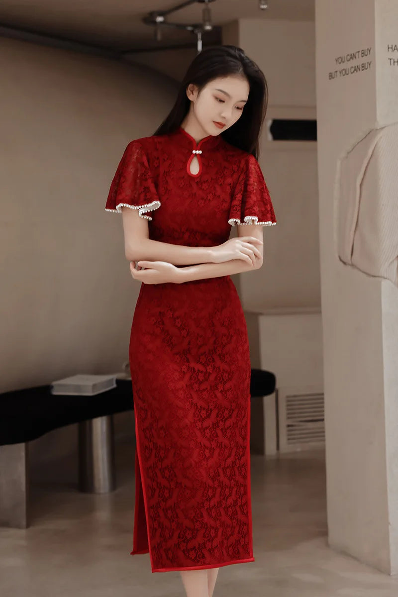 Elegant Enchantment Red Lace Qipao
