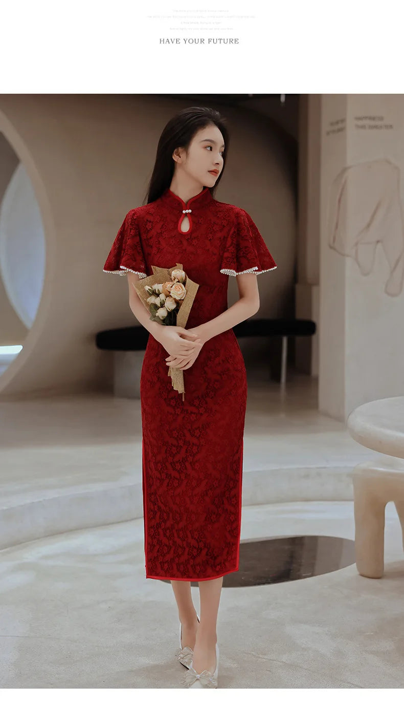 Elegant Enchantment Red Lace Qipao