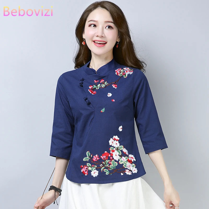 Blue Blossom Elegance Qipao Top