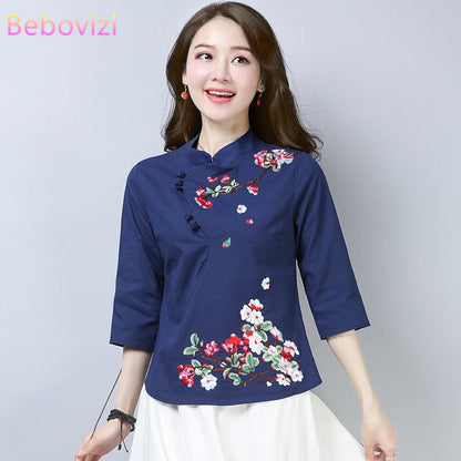 Blue Blossom Elegance Qipao Top
