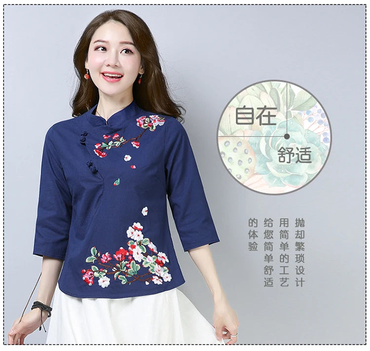 Blue Blossom Elegance Qipao Top