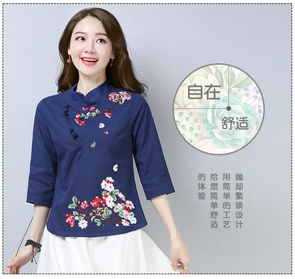 Blue Blossom Elegance Qipao Top