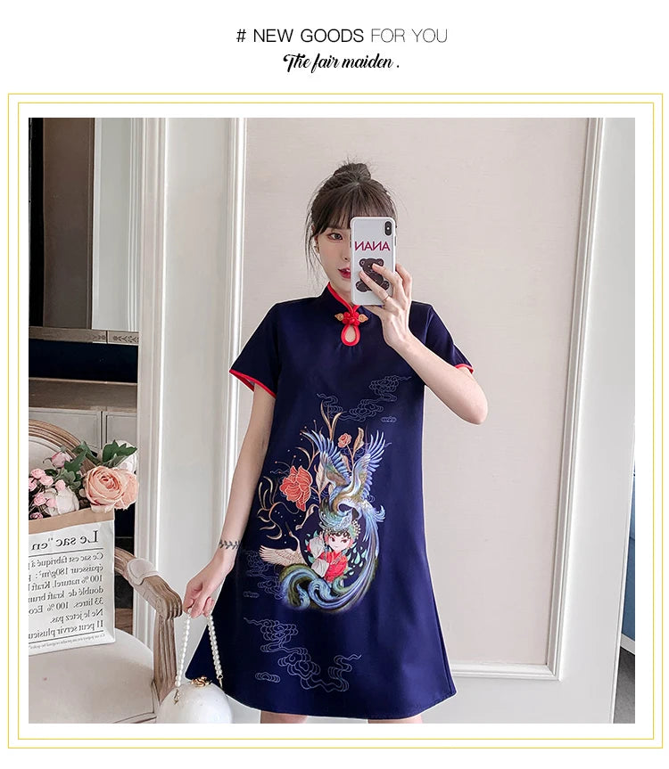 Elegant Navy Embrace Cheongsam