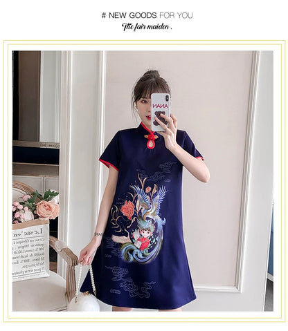Elegant Navy Embrace Cheongsam
