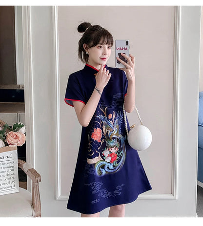 Elegant Navy Embrace Cheongsam