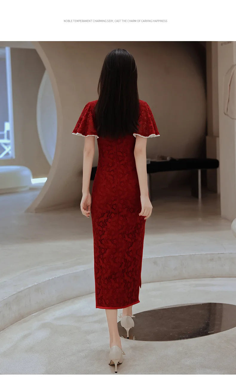 Elegant Enchantment Red Lace Qipao