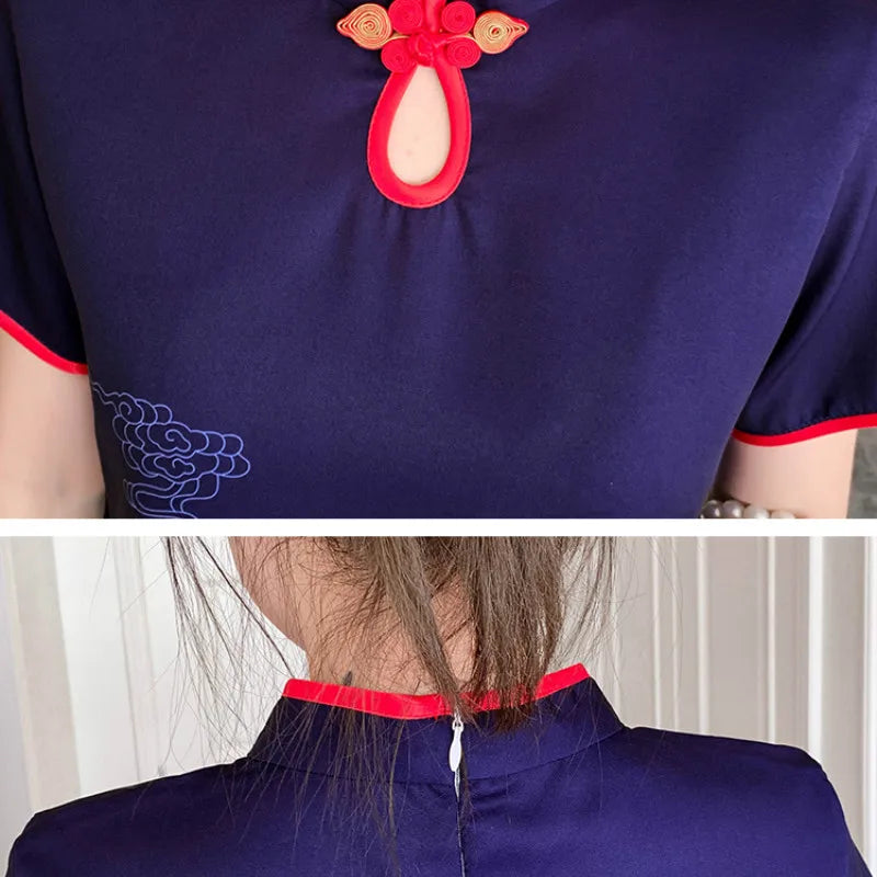 Elegant Navy Embrace Cheongsam
