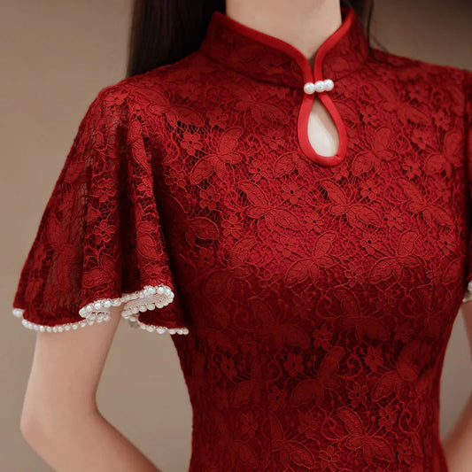 Elegant Enchantment Red Lace Qipao
